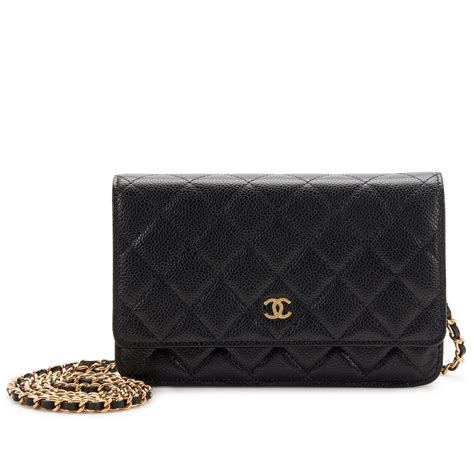 Chanel Black Quilted Caviar Wallet On Chain Gold Hardware, 202